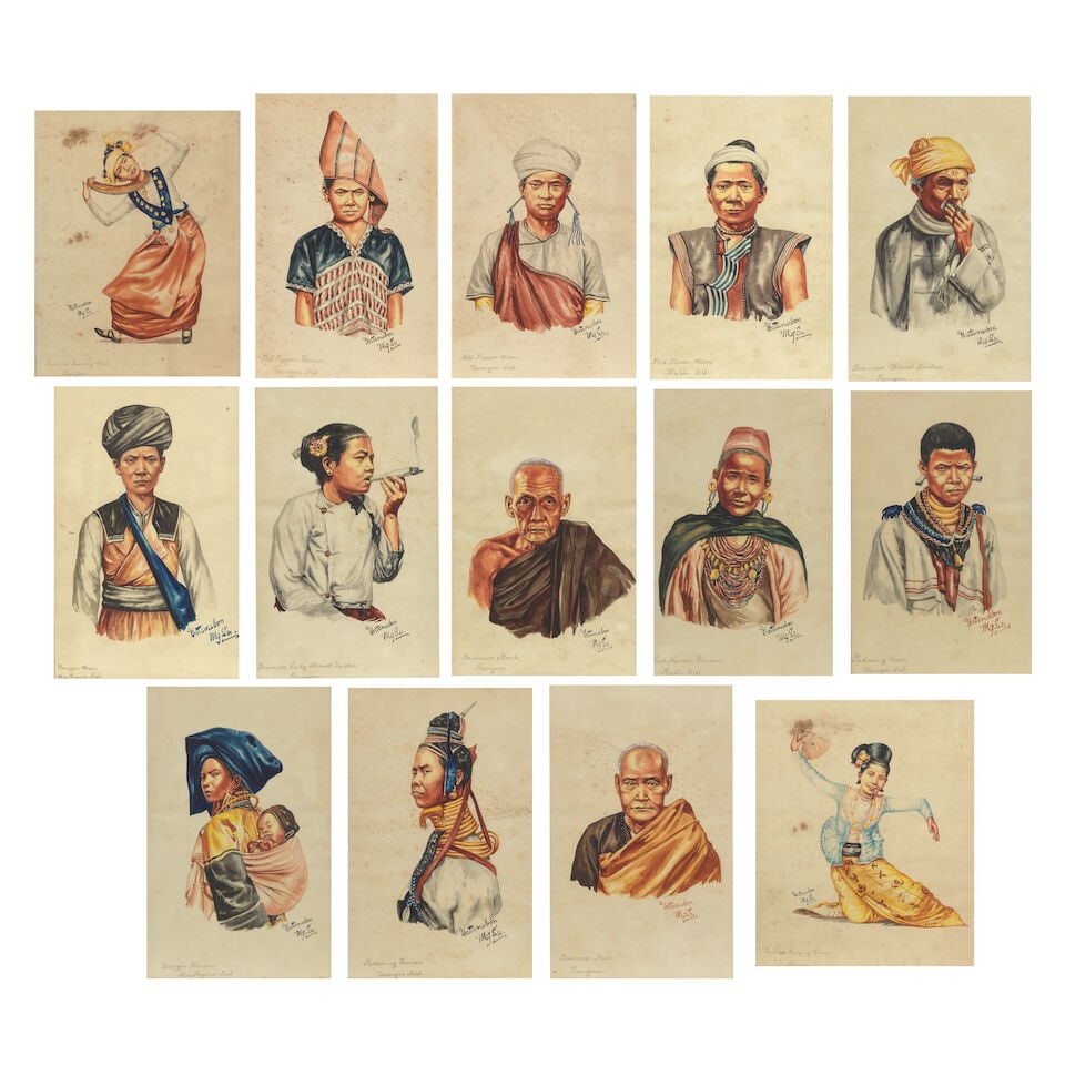 Maung Su Yatanabon (Burmese, 1903-1965) A set of fourteen Burmese figure studies (1 of 20)