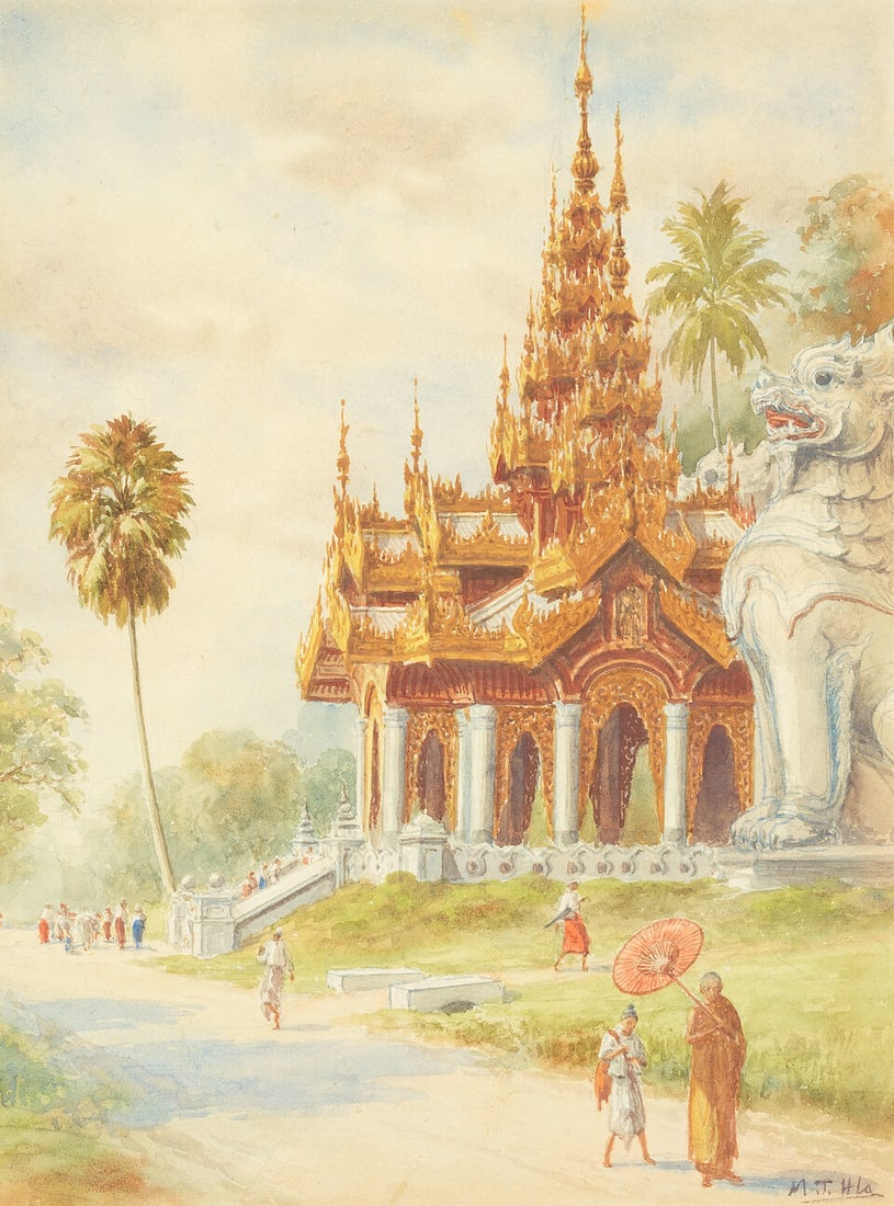 Maung Tun Hla (Burmese, 1874-1946) Eastward entrance to the Shwedagon Pagoda; The entrance to Sh... - 2