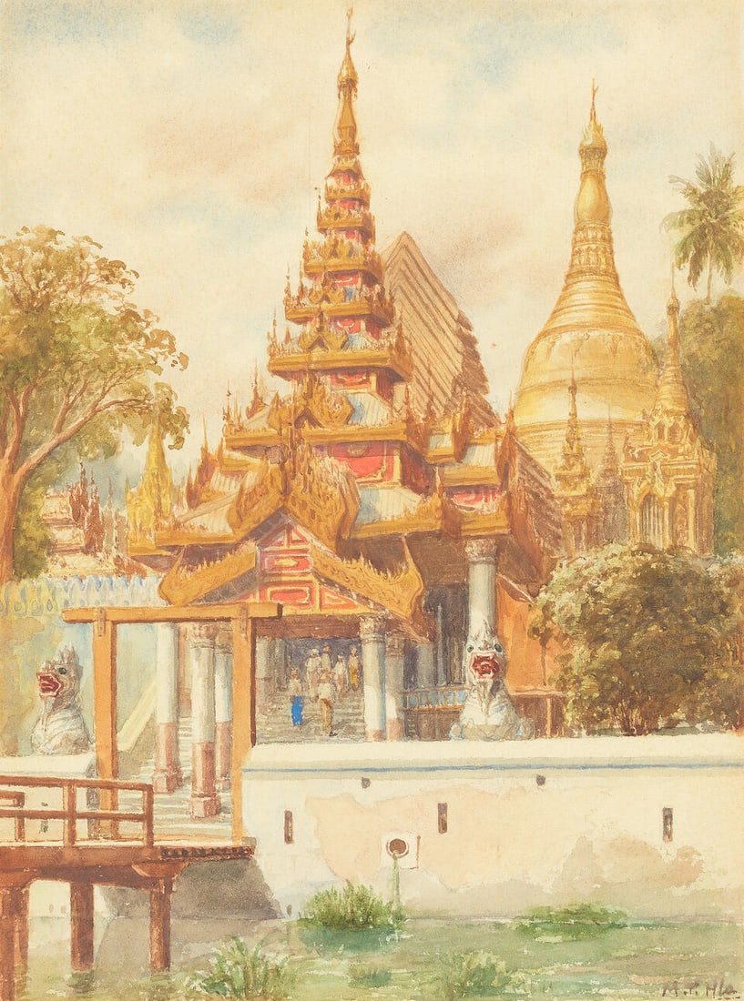 Maung Tun Hla (Burmese, 1874-1946) Eastward entrance to the Shwedagon Pagoda; The entrance to Sh... - 3