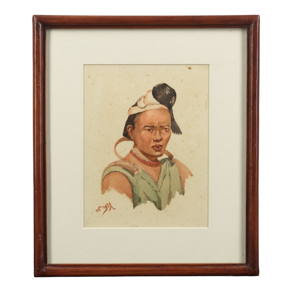 Ngwe Gaing (Burmese, 1901-1967) Portrait of a Lady with a white head dress; Portrait of a lady w... - 5