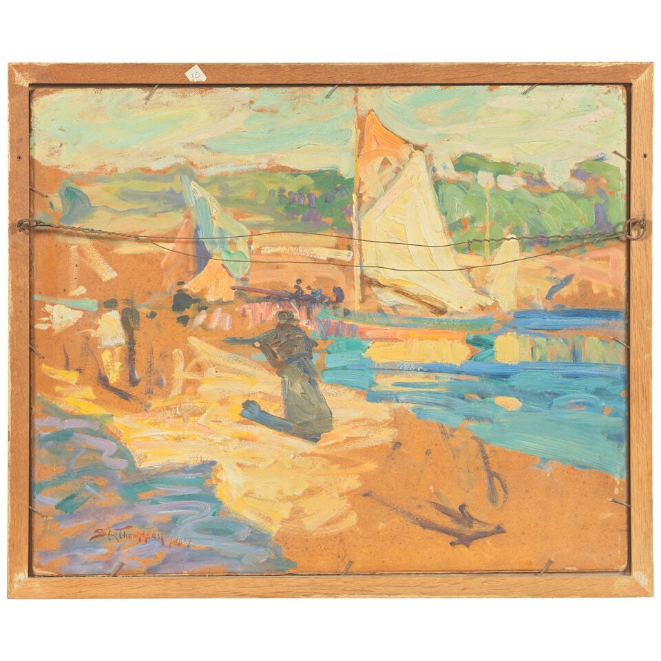 Sydney Lough Thompson (New Zealand, 1877-1973) Fishermen unloading the catch, Concarneau (an oil... - 3