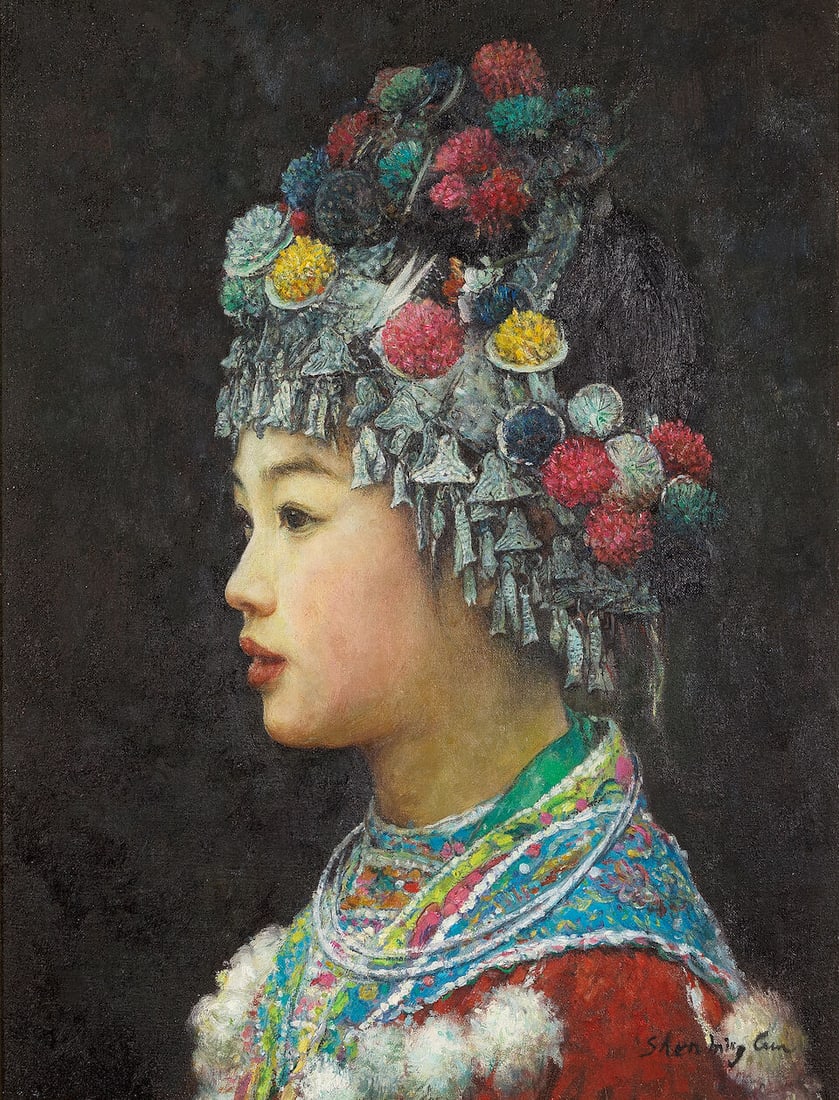 Shen Ming Cun (Chinese, born 1956) Portrait of a bride and groom, a pair - 2