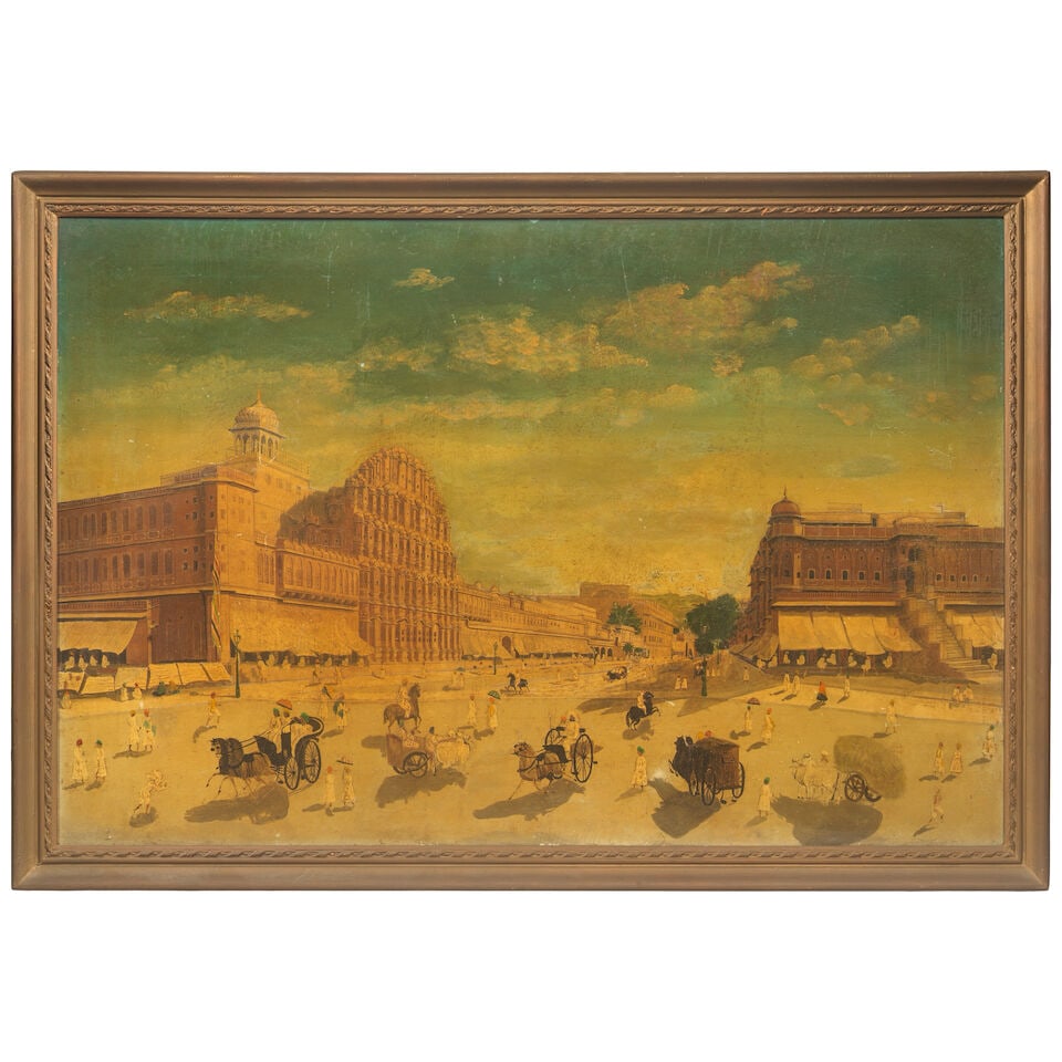 English School, 19th Century A bustling street scene before the Hawa Mahal, Jaipur - 2