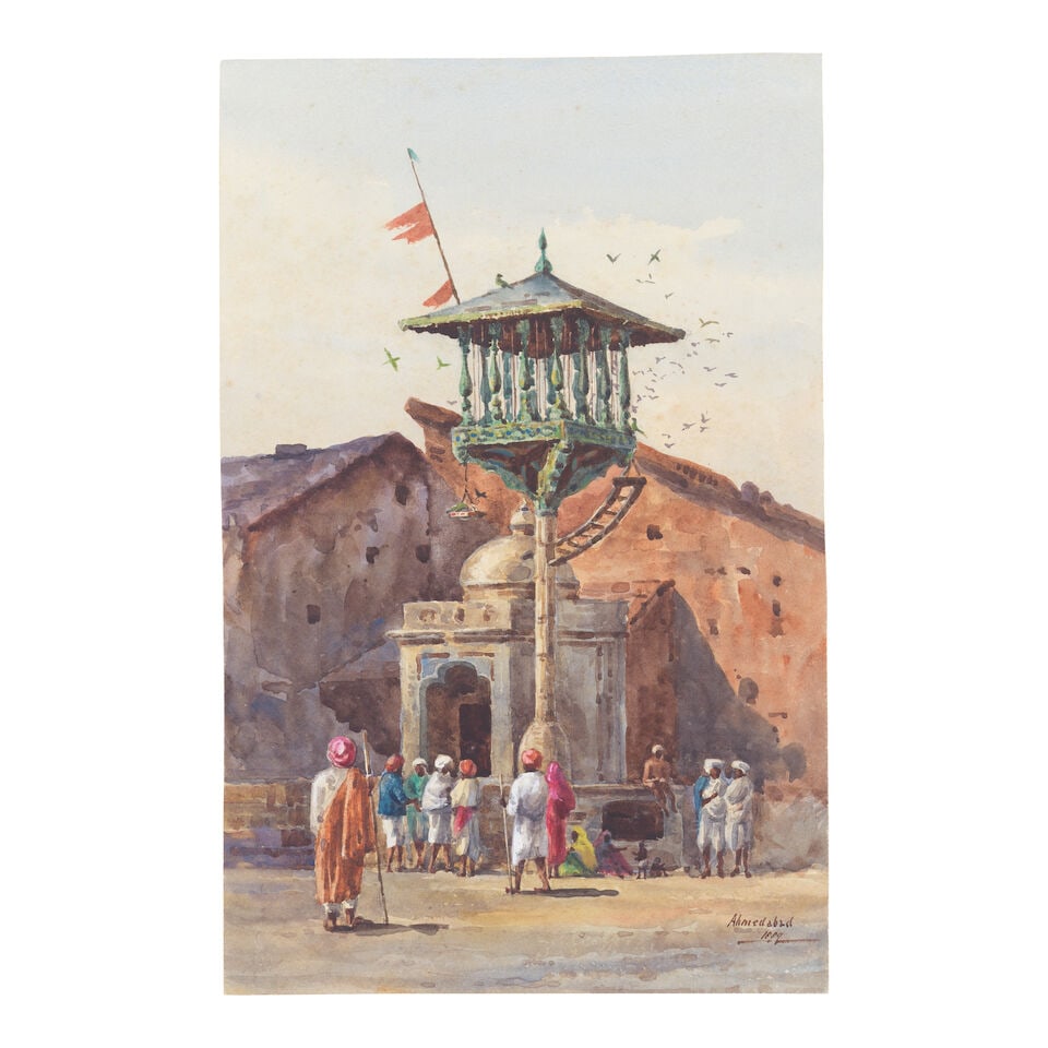 Augustus Burnett Stuart (British, 1848-1896) A chabutra by a temple in Ahmedabad, Gujarat (1 of 2)