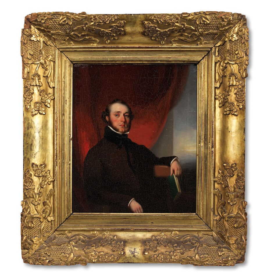 Lamqua (Chinese, active 1805-1830) Portrait of a seated gentleman holding a book, wearing a brow... - 2