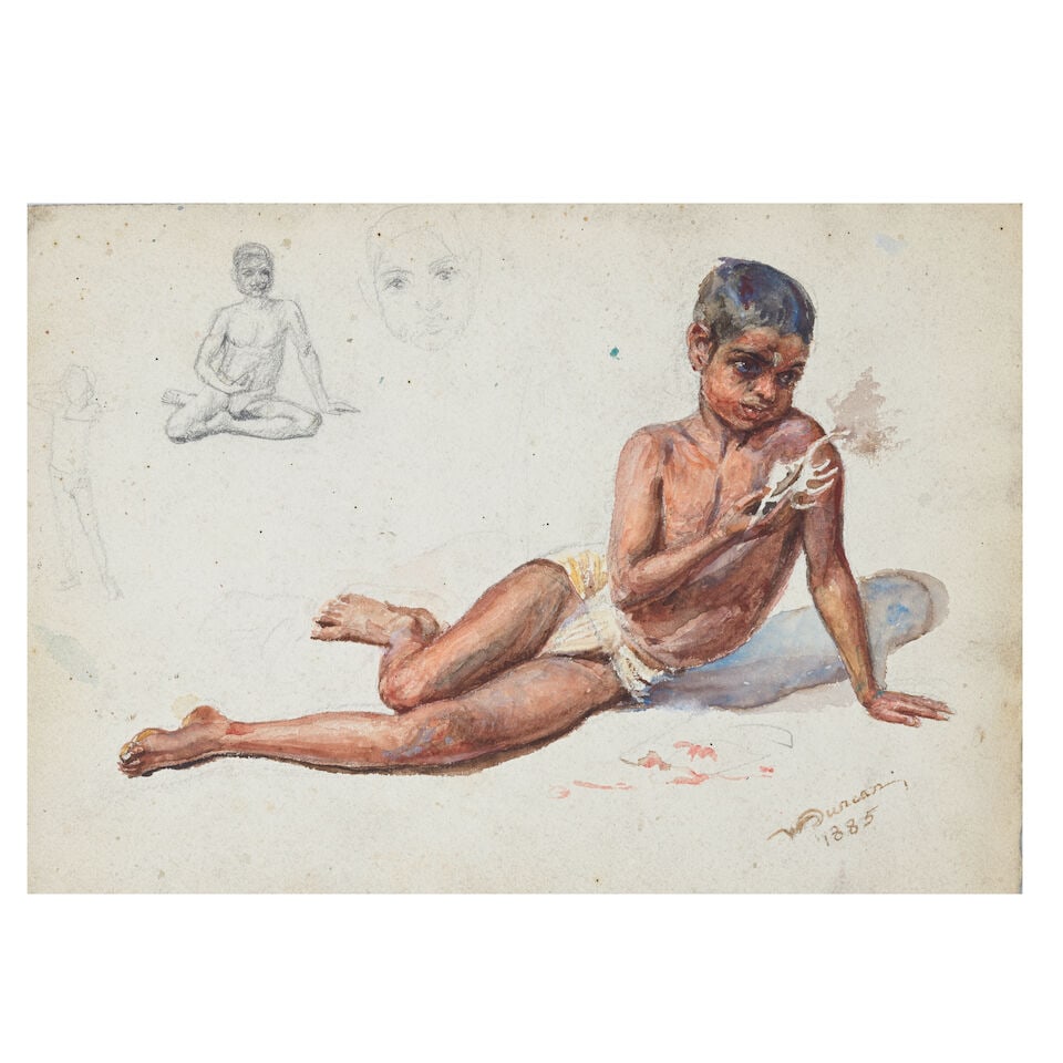 Walter Duncan, RWS (British, 1848-1932) 'A Bombay Boy'- a set of two figure studies one 19.4 x 2... - 3