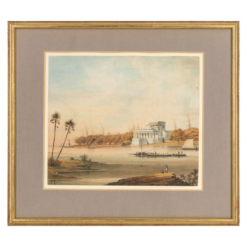 Attributed to Justinian Gantz (British, 1802-1862) A European house beside a river, Madras - 2