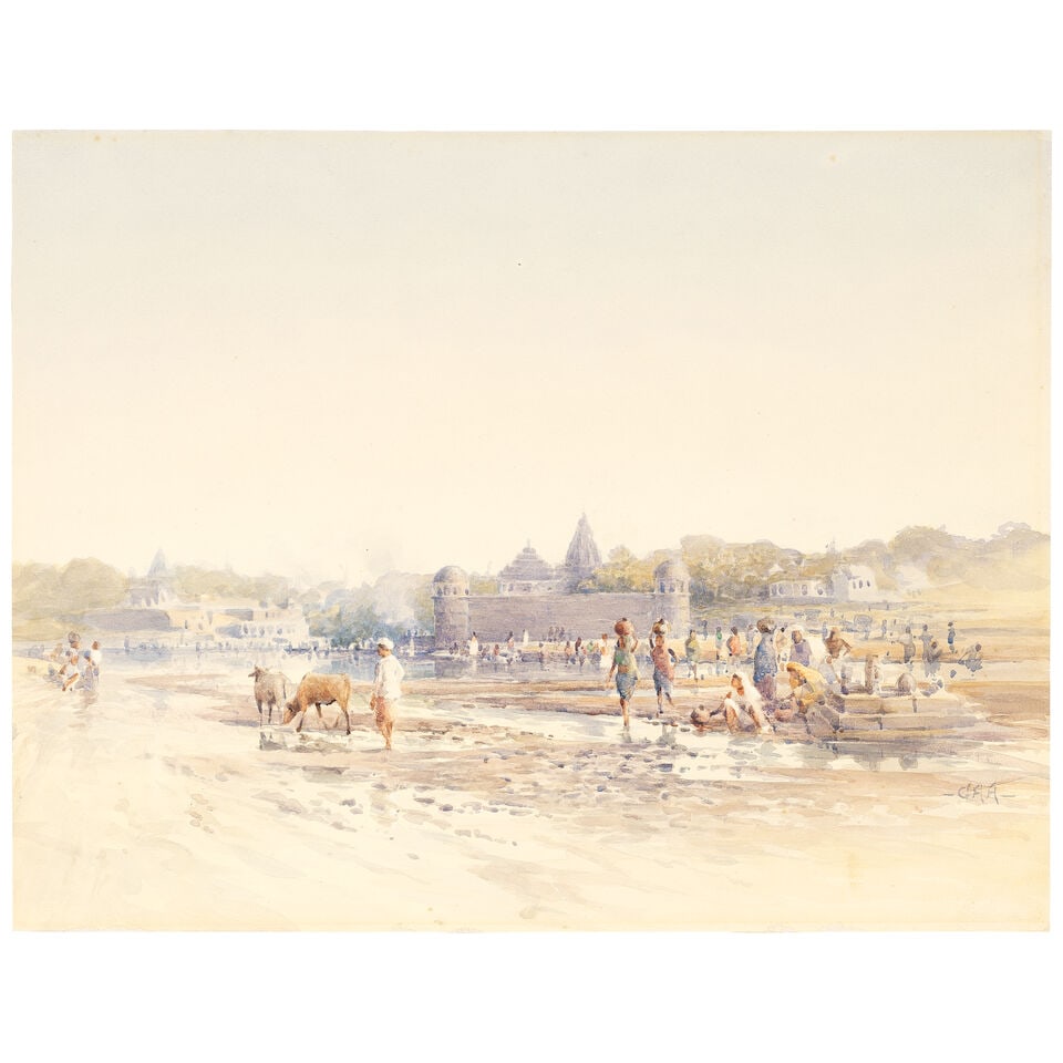 G. Adolph Anderson (American, born 1877) Morning - Nassick in the Bombay Presidency unframed: G. Adolph Anderson (American, born 1877) Morning - Nassick in the Bombay Presidency signed with initials 'GAA' (lower right), bears indistinct inscription and date 'OW. No 8. 90lb/Jan.6 1912' (on back