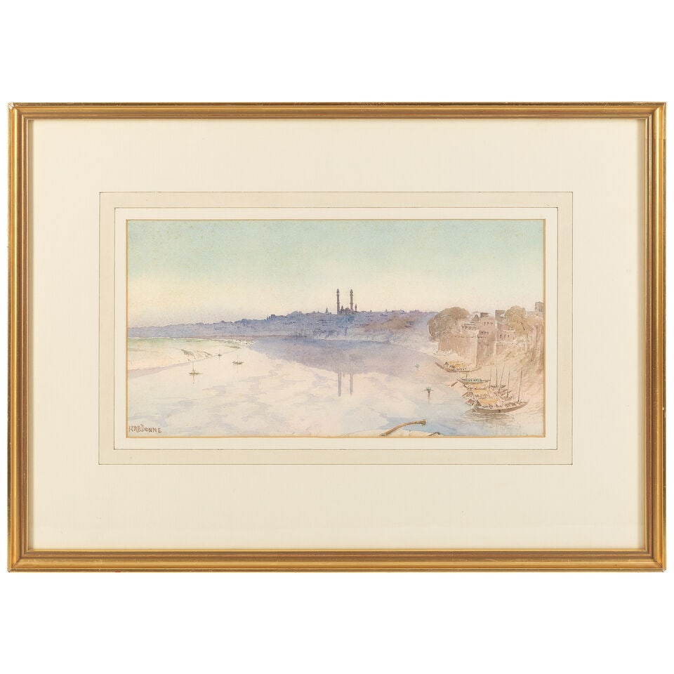 Henry Richard Beadon Donne (British, 1860-1939) Benares from Dufferin Bridge with Alamir Mosque ... - 2