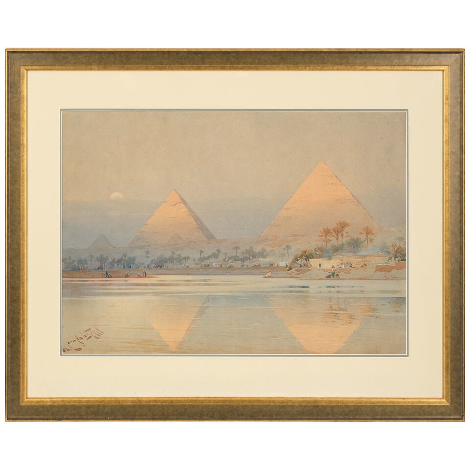 Augustus Osborne Lamplough, A.R.A., R.W.S (British, 1877-1930) Pyramids on the edge of the Nile - 2