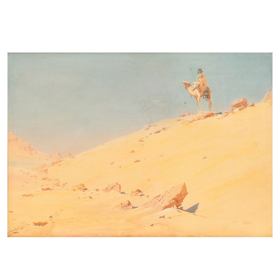 Augustus Osborne Lamplough, A.R.A., R.W.S (British, 1877-1930) A Tuareg Scout: Augustus Osborne Lamplough, A.R.A., R.W.S (British, 1877-1930) A Tuareg Scout signed 'A.Lamplough A.R.A.' (lower left) watercolour 48.9 x 70.5cm (19 1/4 x 27 3/4in). For further information on this lo