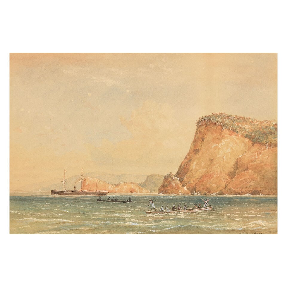Michel Jean Cazabon (Trinidadian, 1813-1888) Leaving Chacachacare, Bocas Islands, Trinidad: Michel Jean Cazabon (Trinidadian, 1813-1888) Leaving Chacachacare, Bocas Islands, Trinidad signed 'Cazabon' (lower right), bears inscription 'Chaquichaquiare leaving the grand Bocas' (on the mount edg