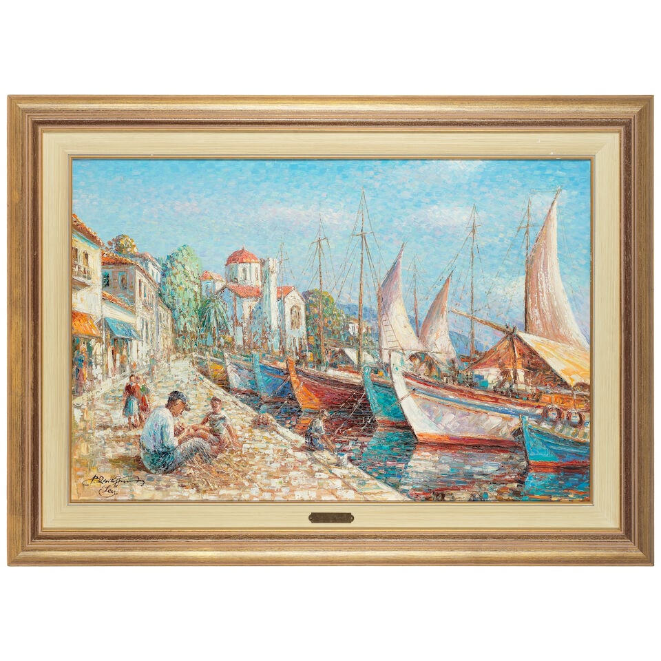 Vasilis Zenetzis (Greek, 1935-2016) Aegina port - 2