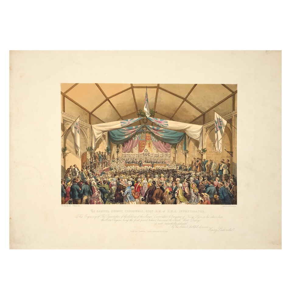 CRESSWELL (SAMUEL GURNEY)- Rare colour lithograph, 'To Samuel Gurney Cresswell, Esq. R.N. of H.M...: [CRESSWELL (SAMUEL GURNEY)] 'To Samuel Gurney Cresswell, Esq. R.N. of H.M.S. Investigator. This Engraving of the Presentation of the Address of the Mayor, Corporation & Burgesses of King's Lynn on his
