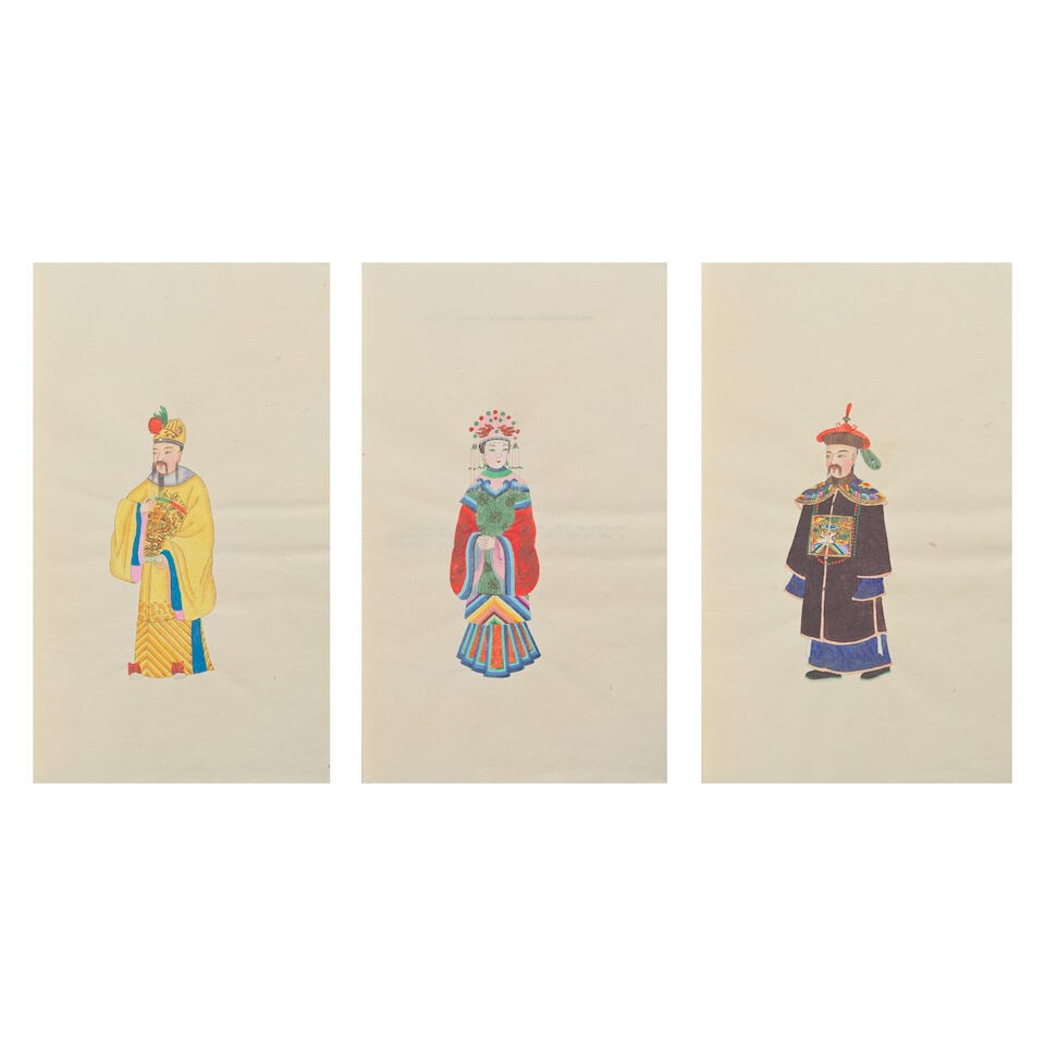 CHINA - COSTUME Chinese Costumes. Illustrations Hand Painted, Beijing, The Chinese Painting Asso...: CHINA - COSTUME Chinese Costumes. Illustrations Hand Painted, 24 hand-painted costume illustrations, each with leaf of descriptive text in English, lacks introduction by Hardy Jowett, publisher's silk