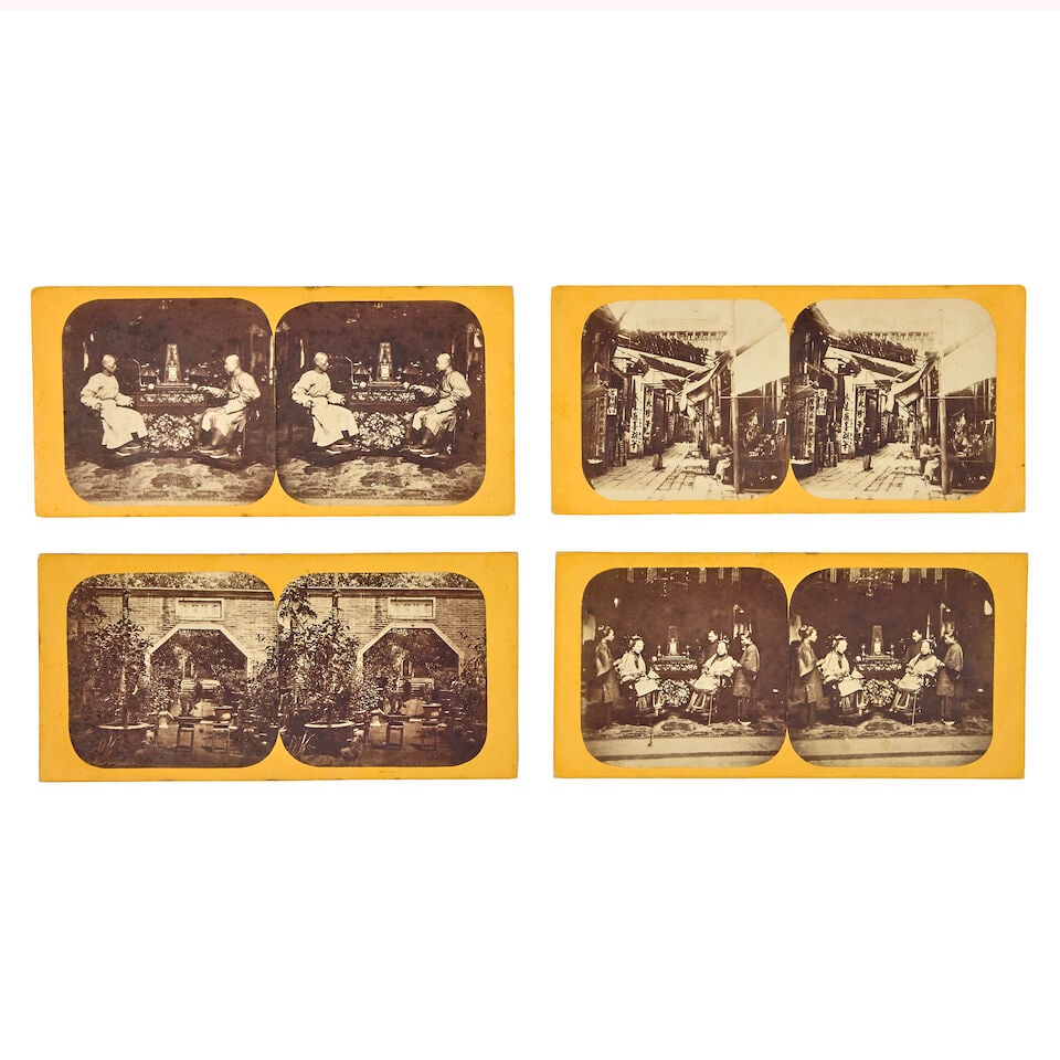 CHINA - STEREOVIEWS Collection of 19 early stereoviews of China by Pierre Joseph Rossier (13), L...: CHINA - STEREOVIEWS Collection of 19 early stereoviews of China by Pierre Joseph Rossier (13), Louis Legrand (3), Radiquet et fils (1), and others, albumen prints, all mounted on original cards (12 fr