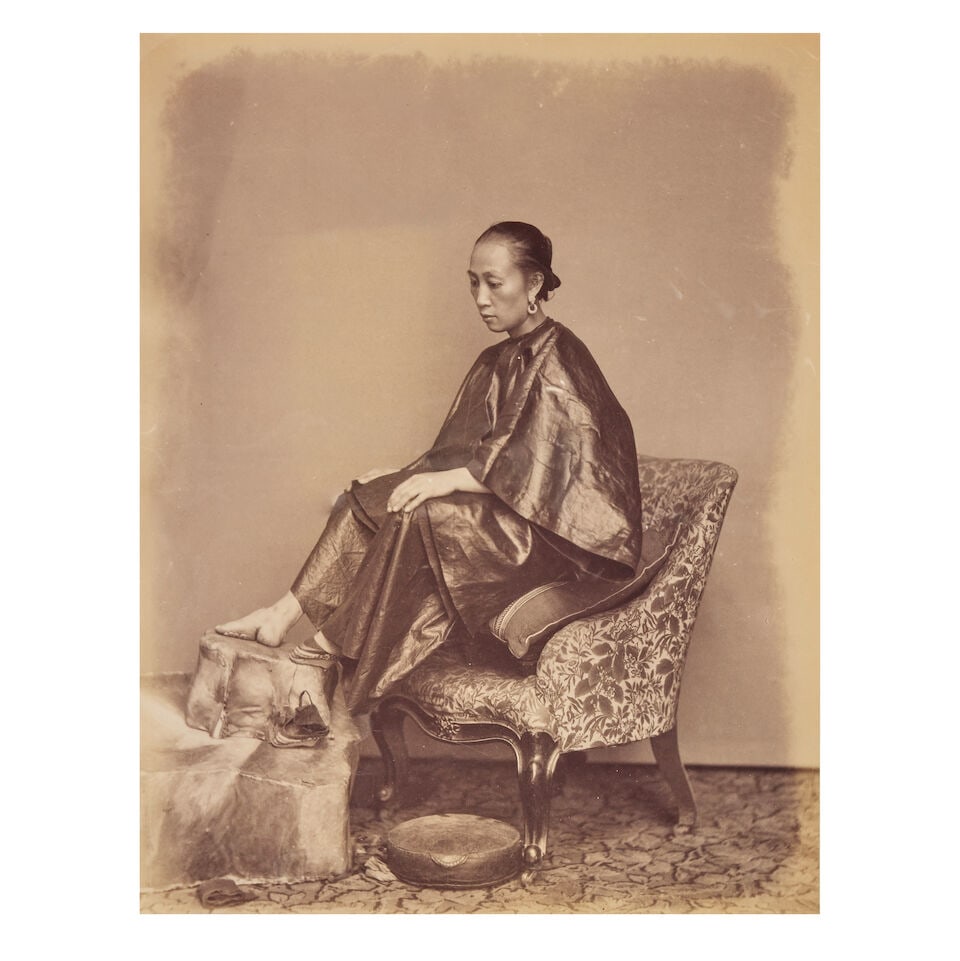 CHINA [AFONG (LAI)] Portrait of a seated Chinese woman bearing her bound foot, [c.1880]; and 2 o... - 3