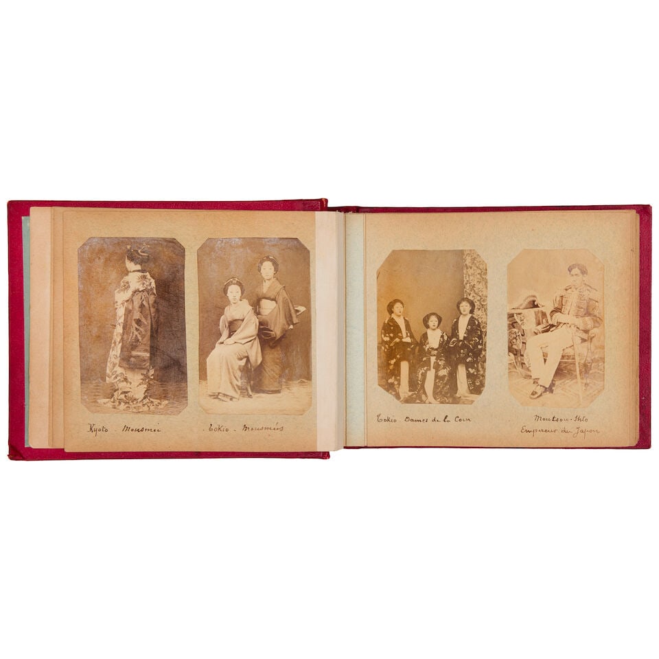 JAPAN Album of 45 photographs, comprising: 22 studio portraits (including the Meiji Emperor by U...: JAPAN Album of 45 photographs, comprising: 22 studio portraits (including the Meiji Emperor by Uchida Kuichi, and 21 female subjects), 3 composite groups, and 20 views of Tokyo and Yokohama, albumen p