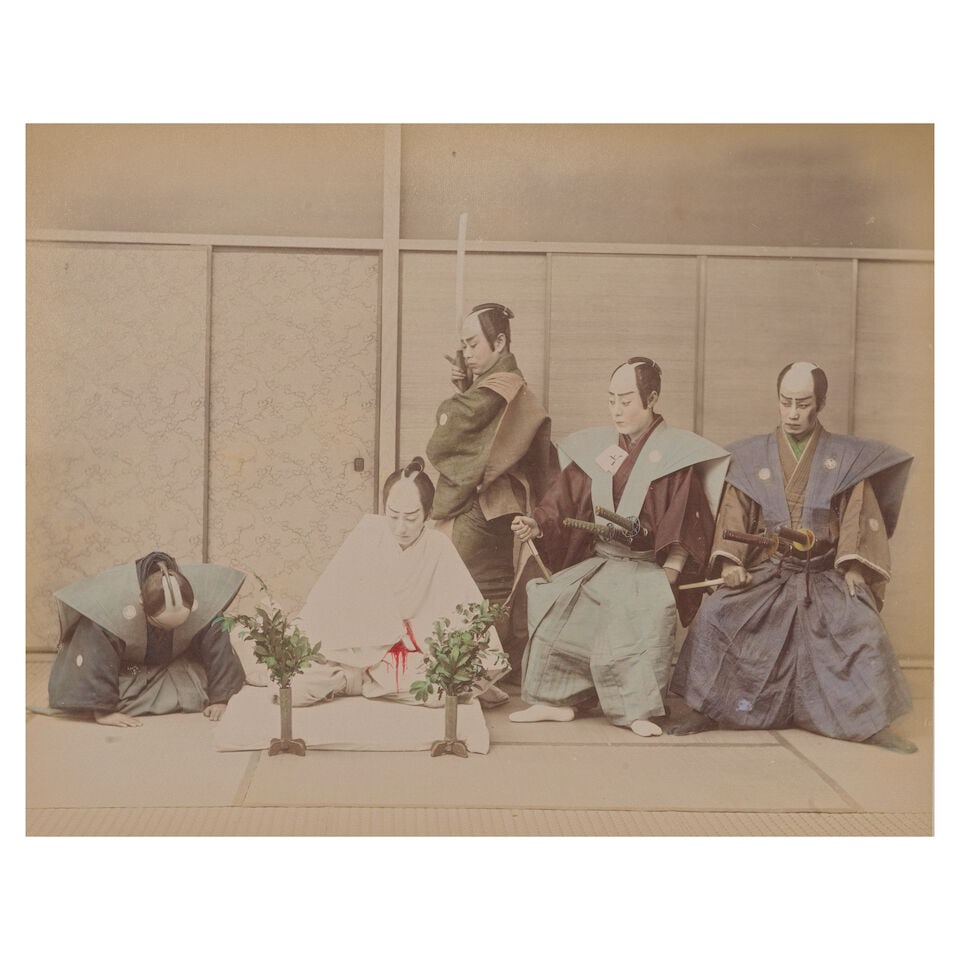 JAPAN Album of 50 tinted albumen photographs of group studies and portrait types (21) and views ... - 3