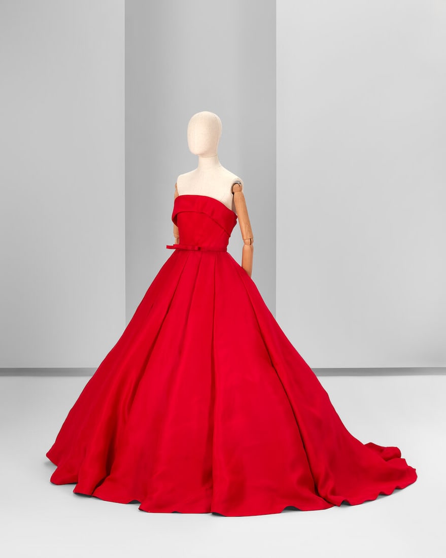 Ralph & Russo Haute Couture: Raspberry Red Silk Gazar Strapless Ballgown Spring/Summer 2014, Run: Ralph & Russo Haute Couture: Raspberry Red Silk Gazar Strapless Ballgown Spring/Summer 2014, Runway Look 31 Raspberry red silk gazar strapless ballgown with soft roll collar and bow belt and full