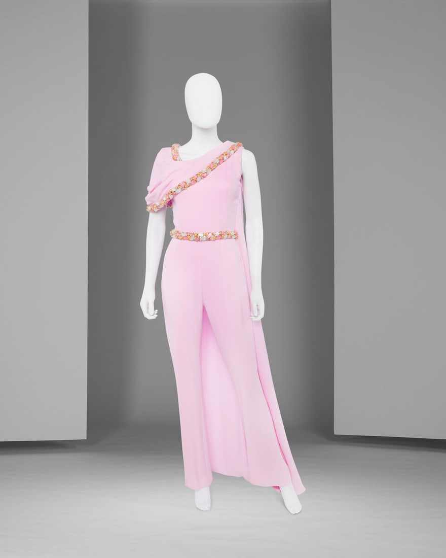 Ralph & Russo Haute Couture: Candy Pink Jumpsuit Spring/Summer 2018, Runway Look 39: Ralph & Russo Haute Couture: Candy Pink Jumpsuit Spring/Summer 2018, Runway Look 39 Candy pink sleeveless jumpsuit, featuring an asymmetric cape edged in pearlescent stone embroidery Approximate