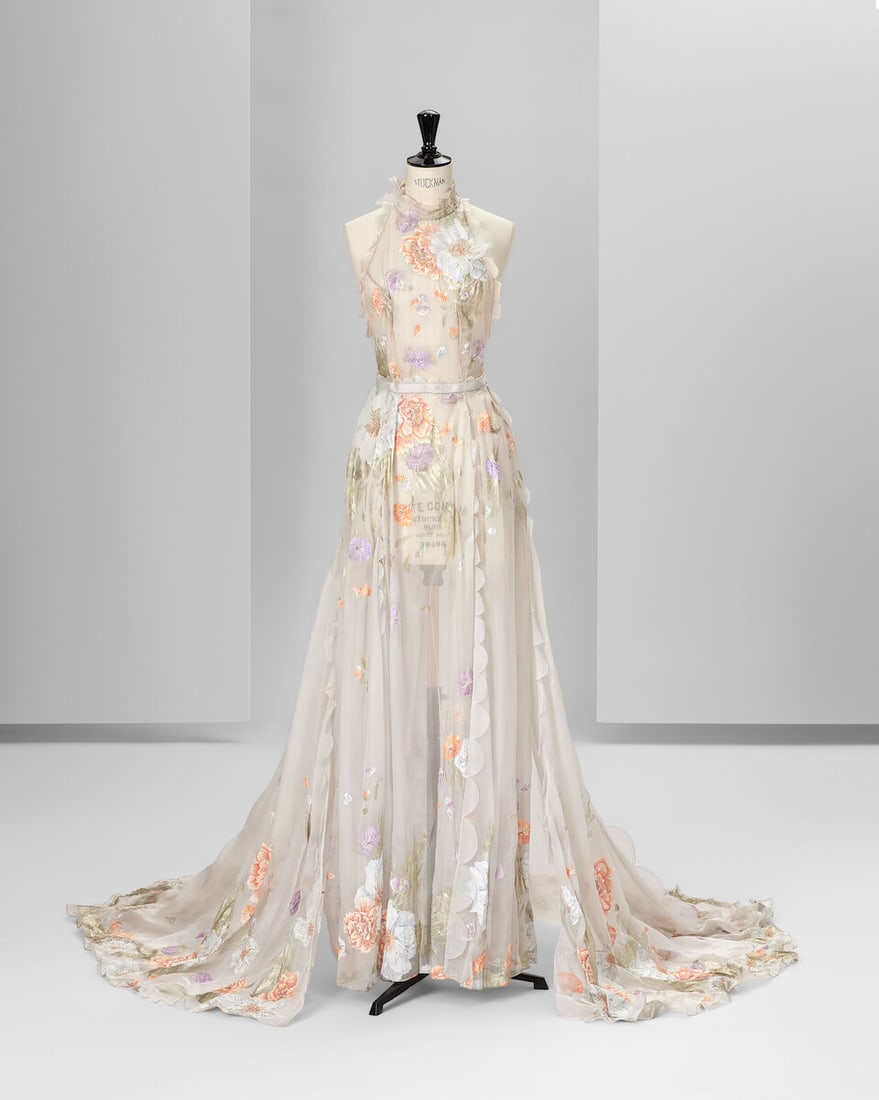 Ralph & Russo Haute Couture: Pale Grey Hand-Painted Silk Organza Halter Neck Gown Spring/Summer  (1 of 5)