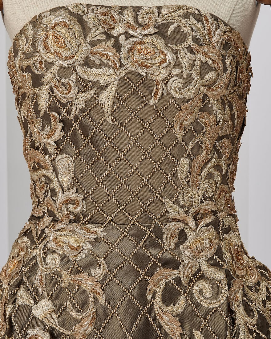 Ralph & Russo Haute Couture: Dark Gold Silk Zibeline Strapless Pencil Dress Autumn/Winter 2015,  - 2