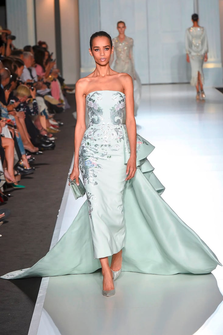 Ralph & Russo Haute Couture: Pale Mint Hand-Painted Silk Crêpe and Gazar Gown Autumn/Winter - 3