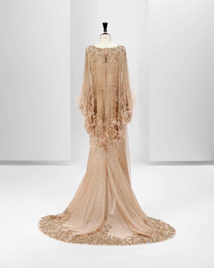 Ralph & Russo Haute Couture: Blush Pink Illusion Tulle Asymmetrically Draped Gown Autumn/Winter  - 3