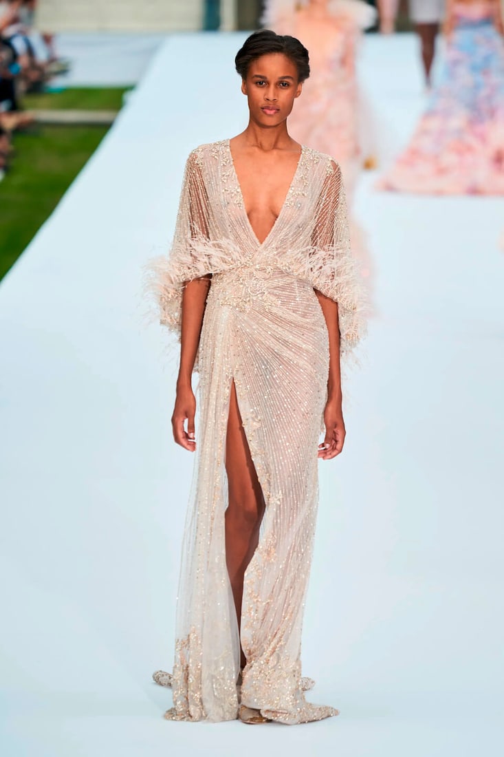 Ralph & Russo Haute Couture: Blush Pink Illusion Tulle Asymmetrically Draped Gown Autumn/Winter  - 4