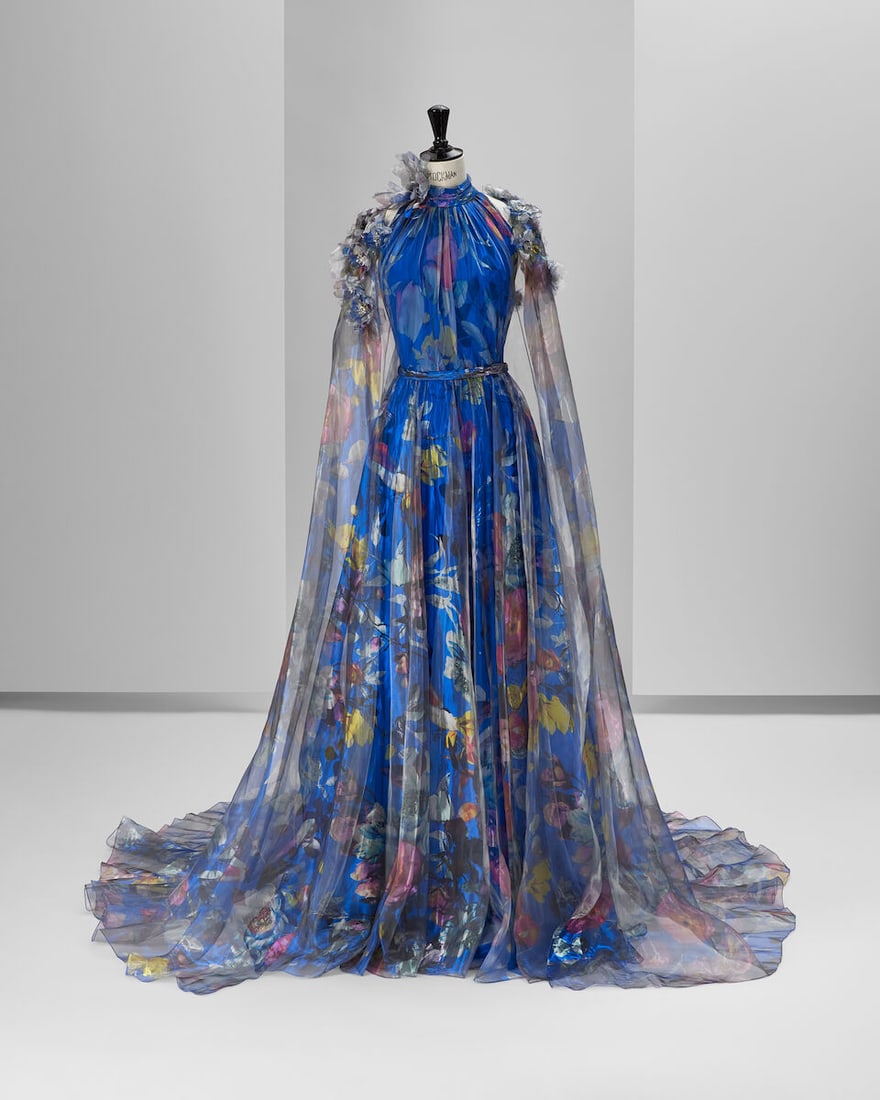 Ralph & Russo Haute Couture: Cobalt Blue Metallic Floral Printed Organza Gown Spring/Summer 2020 (1 of 5)