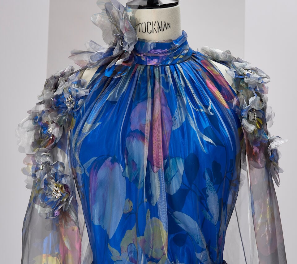 Ralph & Russo Haute Couture: Cobalt Blue Metallic Floral Printed Organza Gown Spring/Summer 2020 - 4