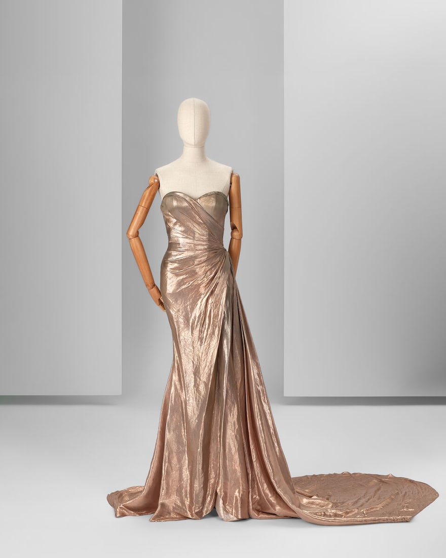 Ralph & Russo Haute Couture: Metallic Rose Gold Strapless Gown Spring/Summer 2018, Runway Look 3: Ralph & Russo Haute Couture: Metallic Rose Gold Strapless Gown Spring/Summer 2018, Runway Look 31 Metallic rose gold strapless silk lamé gown, featuring thigh-high split and