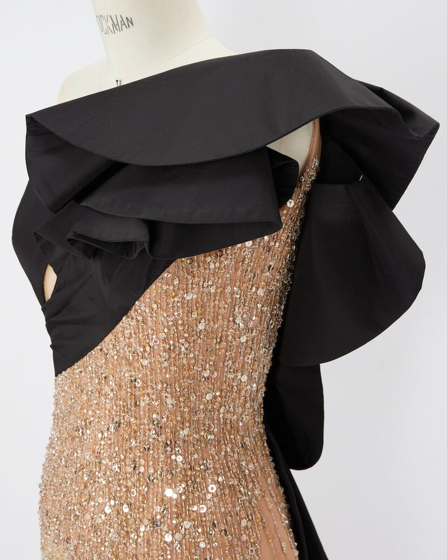 Ralph & Russo Haute Couture Exclusive: Rose Gold Tulle Pencil Gown with Black Drape - 2