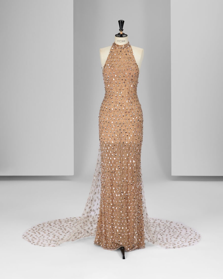 Ralph & Russo Haute Couture: Blush Sheer Tulle Gown Spring/Summer 2017, Runway Look 39: Ralph & Russo Haute Couture: Blush Sheer Tulle Gown Spring/Summer 2017, Runway Look 39 Blush sheer tulle gown with racer neckline featuring an overskirt with sequin clusters and glass