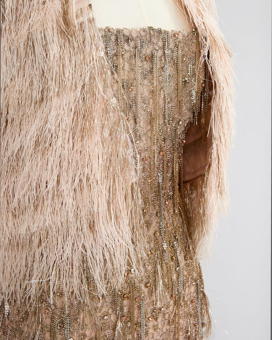 Ralph & Russo Haute Couture Exclusive: Nude Pink Tulle Midi Pencil Dress and Cape - 3