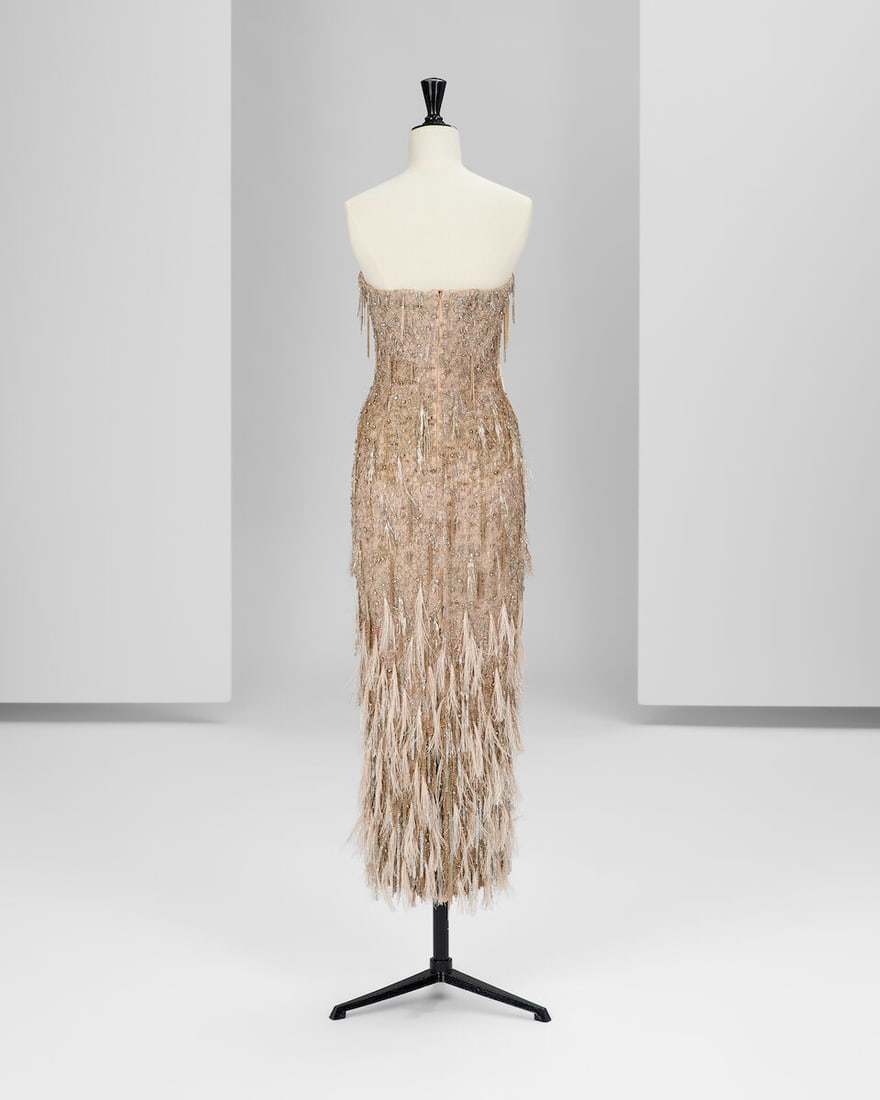 Ralph & Russo Haute Couture Exclusive: Nude Pink Tulle Midi Pencil Dress and Cape - 5