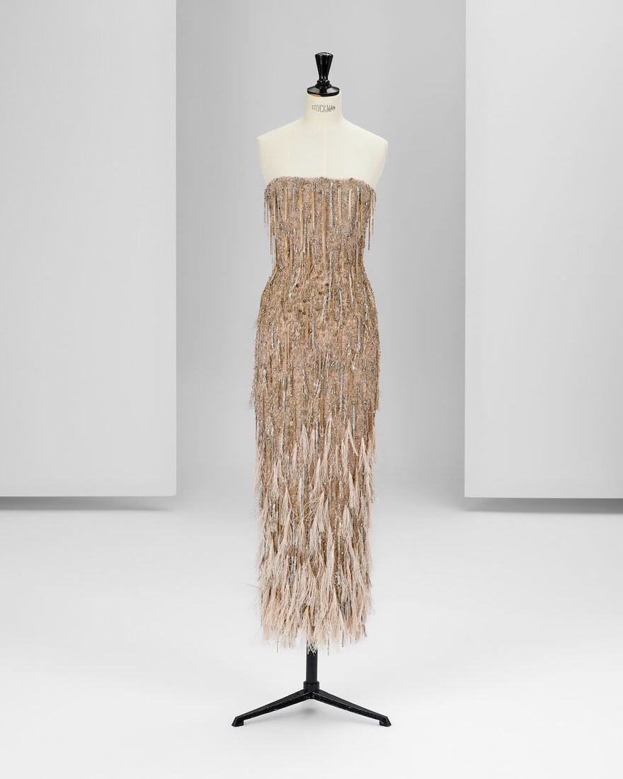 Ralph & Russo Haute Couture Exclusive: Nude Pink Tulle Midi Pencil Dress and Cape - 6