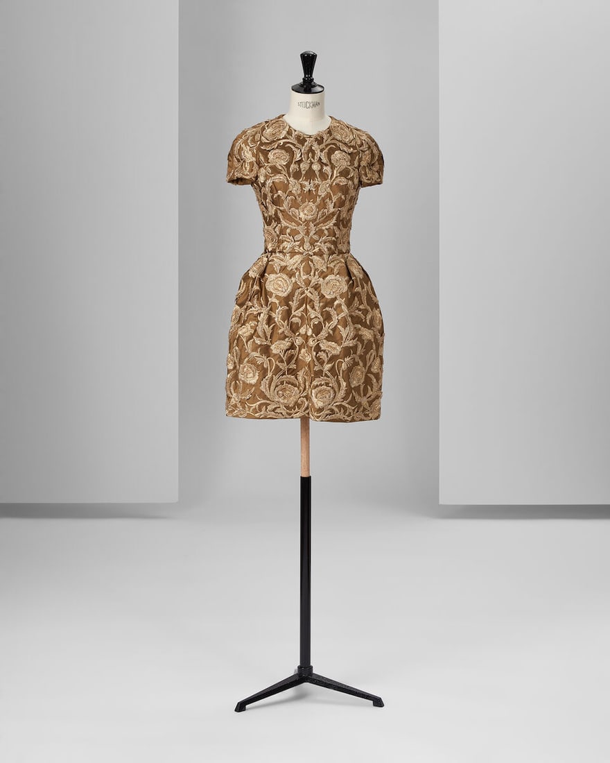 Ralph & Russo Haute Couture: Embroidered Gold Mini Dress Autumn/Winter 2015, Runway Look 31: Ralph & Russo Haute Couture: Embroidered Gold Mini Dress Autumn/Winter 2015, Runway Look 31 Mocha silk zibeline mini dress with gold bullion, silk thread and metallic guipure lace hand embroidery