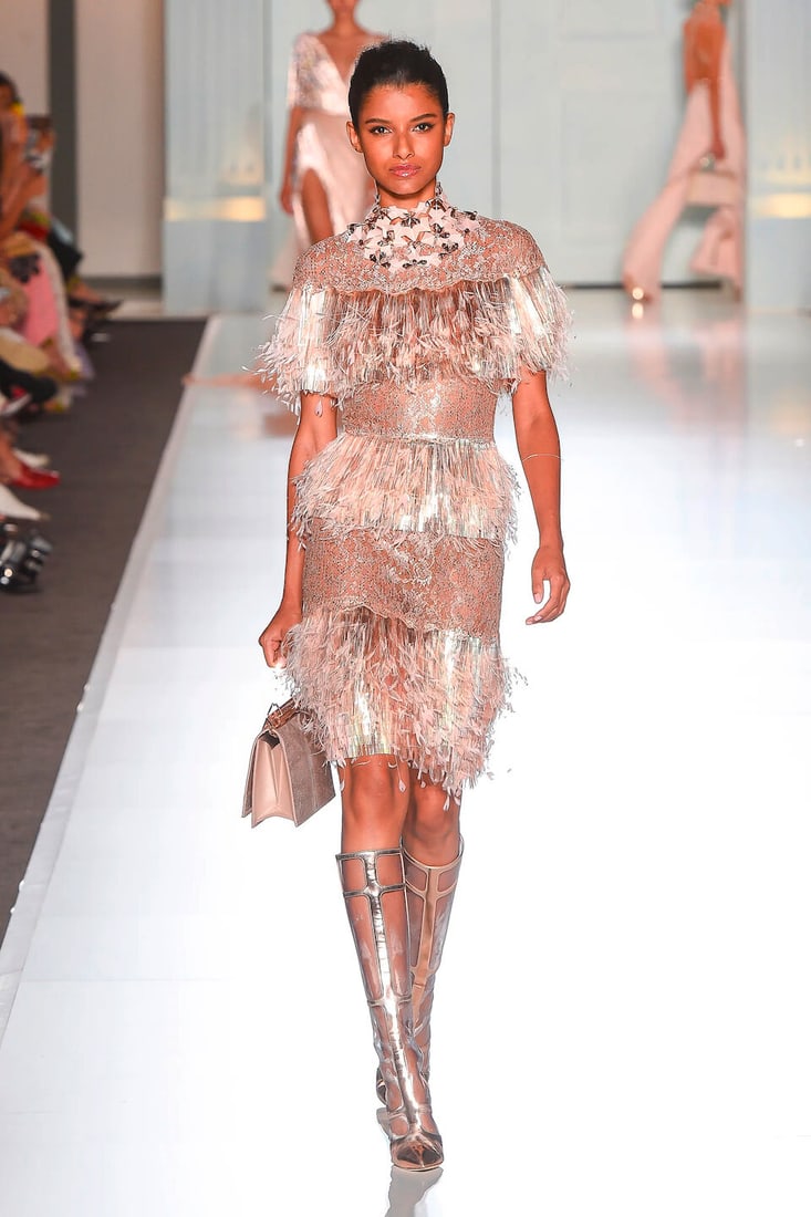 Ralph & Russo Haute Couture: Rose Gold Metallic Lace Fringe Cocktail Dress Autumn/Winter 2017, R - 2