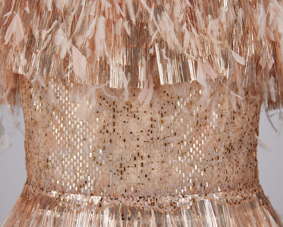 Ralph & Russo Haute Couture: Rose Gold Metallic Lace Fringe Cocktail Dress Autumn/Winter 2017, R - 3