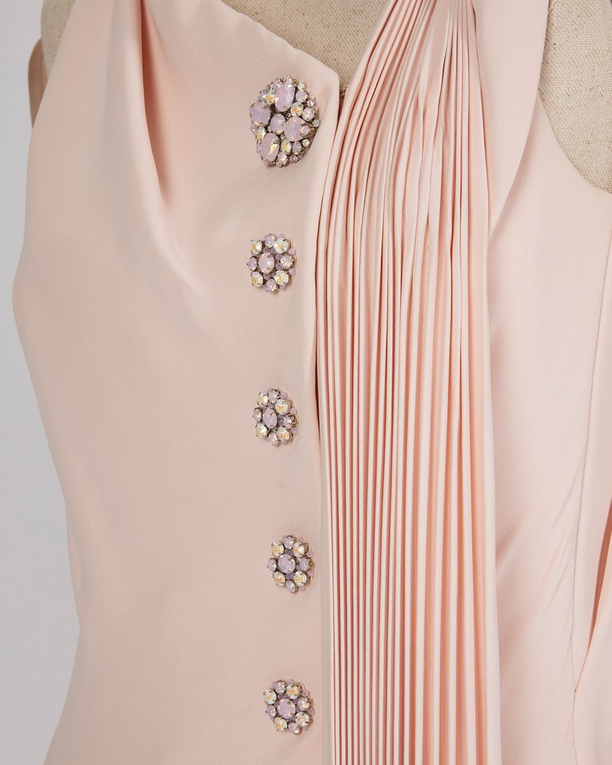 Ralph & Russo Haute Couture: Pale Pink Silk Crêpe Cady Draped Dress Autumn/Winter 2019, Run - 2