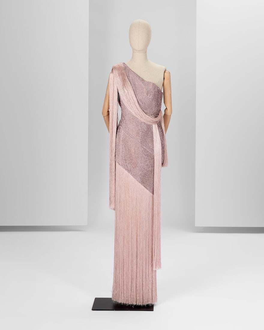 Ralph & Russo Haute Couture: Pink Chainmail Fringe Dress Spring/Summer 2018, Runway Look 36 (1 of 4)