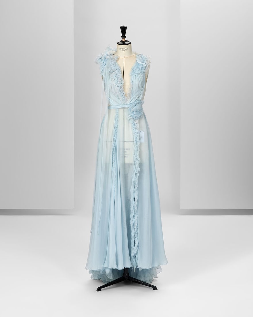 Ralph & Russo Haute Couture: Pale Blue Silk Chiffon Gown Spring/Summer 2017, Runway Look 19: Ralph & Russo Haute Couture: Pale Blue Silk Chiffon Gown Spring/Summer 2017, Runway Look 19 Pale blue silk chiffon gown with pleated flowers and cascading ruffles Approximate measurements: chest 3