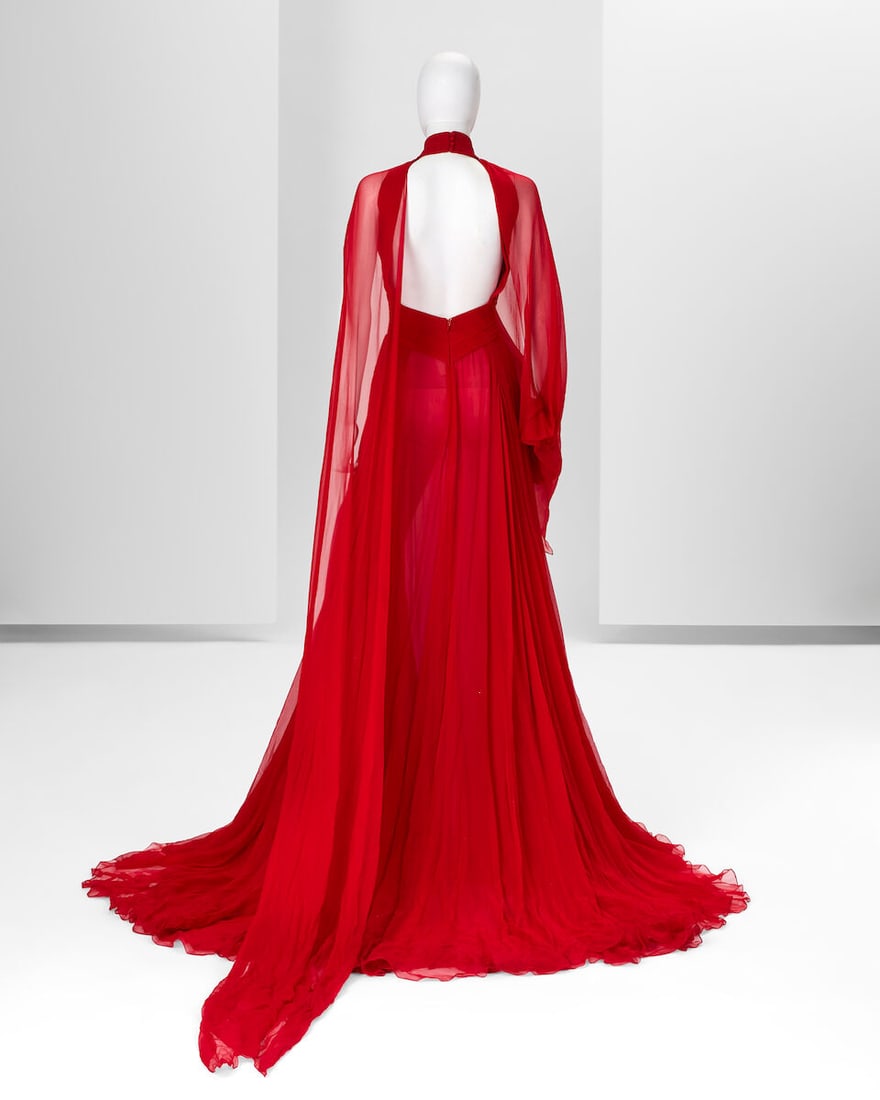 Ralph & Russo Haute Couture Exclusive: Raspberry Red Pleated Silk Chiffon Gown - 3