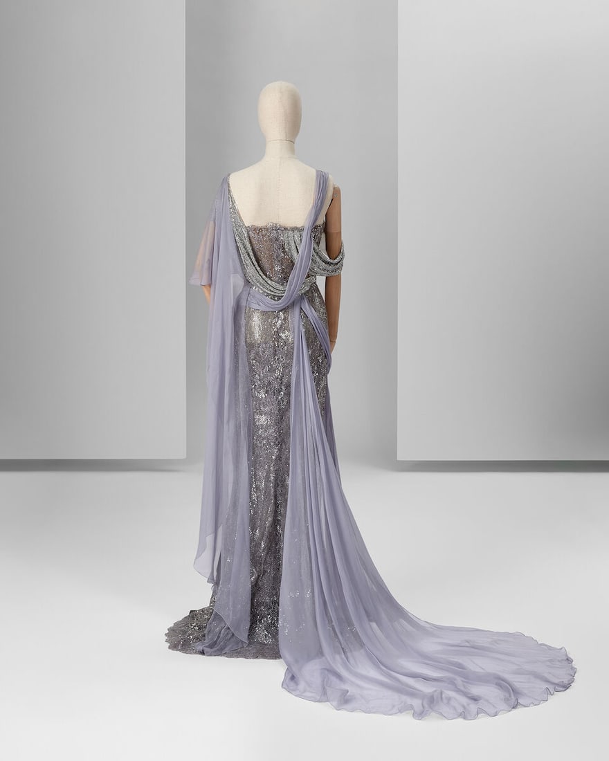 Ralph & Russo Haute Couture: Lavender Grey Chiffon and Chainmail Lace Gown Autumn/Winter 2017, R - 2