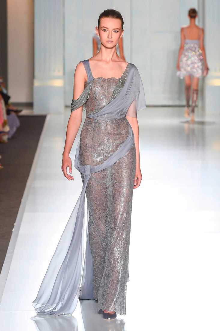 Ralph & Russo Haute Couture: Lavender Grey Chiffon and Chainmail Lace Gown Autumn/Winter 2017, R - 4