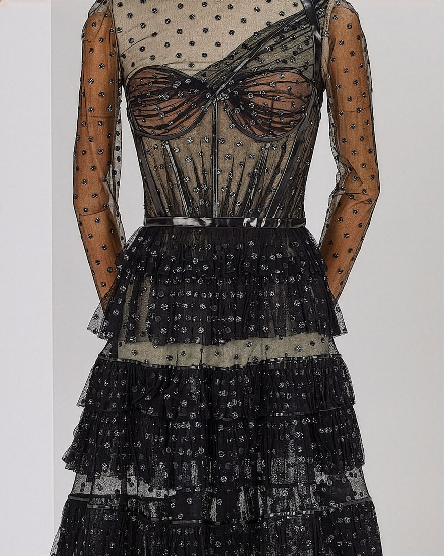 Ralph & Russo Haute Couture: Black Glitter Polka Dot Tulle Gown Autumn/Winter 2018, Runway Look  - 2