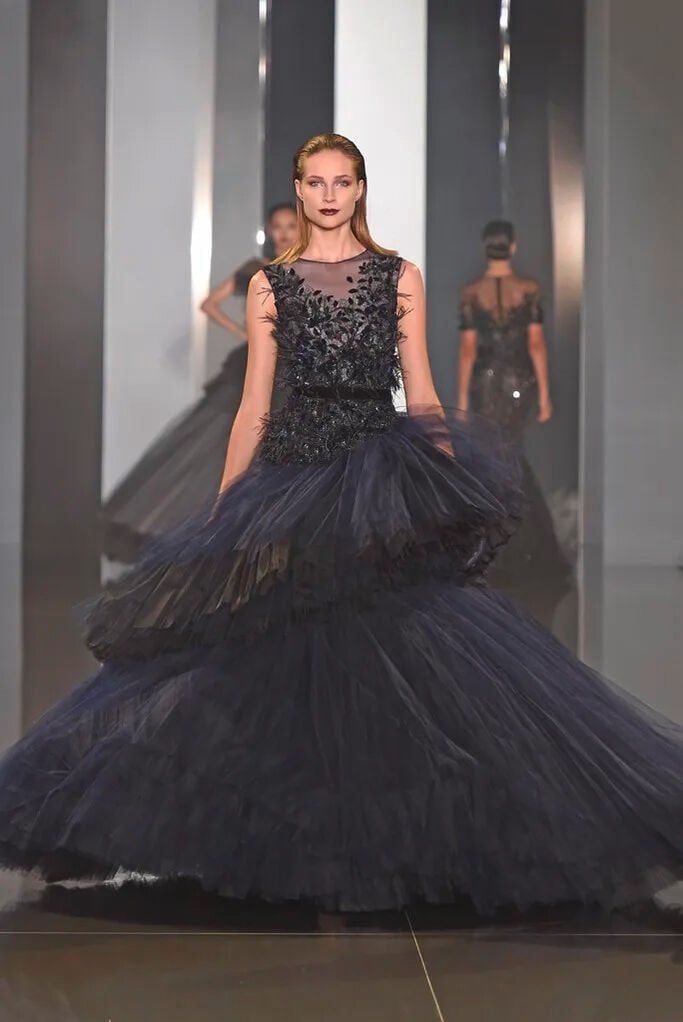Ralph & Russo Haute Couture: Midnight Blue Pleated Tulle Ballgown Autumn/Winter 2014, Runway Loo - 3
