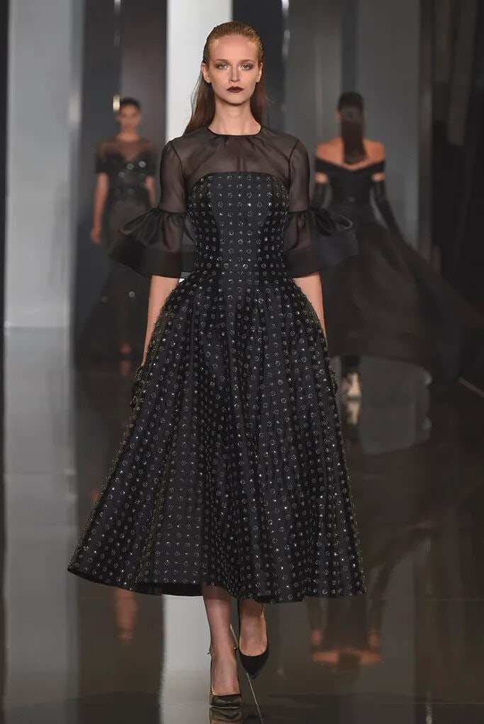 Ralph & Russo Haute Couture: Black Silk Zibeline Embroidered Dress and Blouse Autumn/Winter 2014 - 4